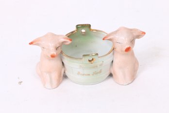 Antique German Pink Porcelain Fairing Pigs Seating Next To The Water Bucket