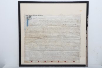 Antique 18th Century Framed English Land Deed (Eskington Lincolnshire) On Animal Hyde/Parchment