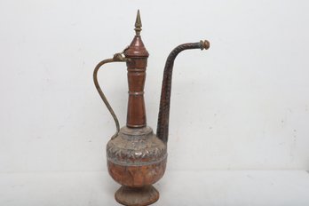 Antique Hand Hammered & Made Copper Overlay Pitcher