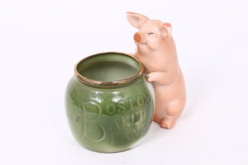 Antique German Pink Porcelain Fairing Pig Boston Baked Beans Pot