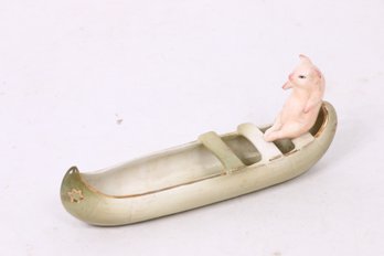 Antique German Pink Porcelain Fairing Pig In A Canoe