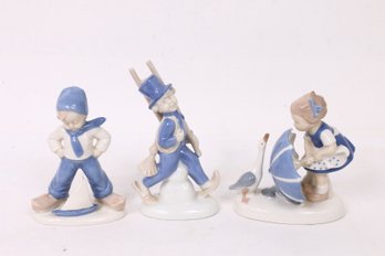 Group Of 3 Vintage Carl Schneider Erben Germany Porcelain Figurines - Girl With Umbrella, Chimney Sweep & More