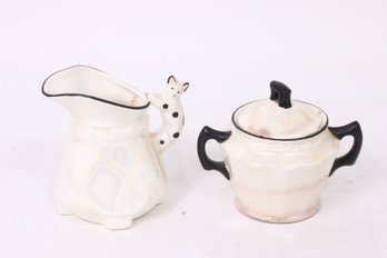 Pair Of Vintage Czechoslovakia Lustreware Cat Pitcher Creamer & Sugar Bowl