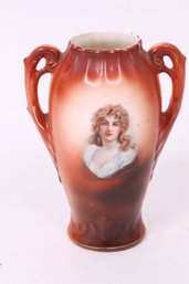 Antique Made In Austria Porcelain Portrait Double Handle Vase