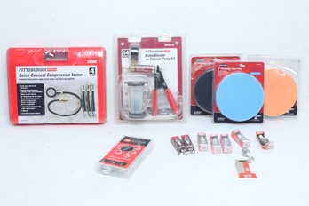 Mostly New Automotive Tools/Parts Compression Tester, Brake Bleeder, Polishing Pads Etc.