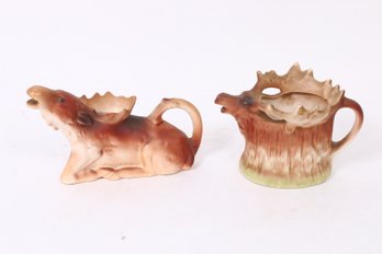 Antique Pair Of Czechoslovakia Porcelain Figural Moose Creamers