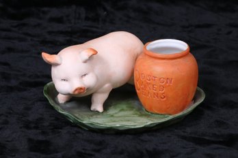 Antique German BISQUE Pink Fairing Pig Boston Baked Beans