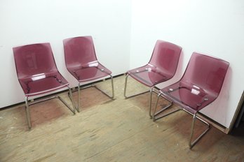 4 Pre-Owned Ikea 'Tobias' Purple Lucite & Chrome Chairs Designed BY Carl Ojerstam