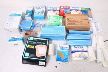 Group Of Medicine Cabinet Accessories - Ice Packs, Bandages, Cotton Tipped Applicators & More - All New