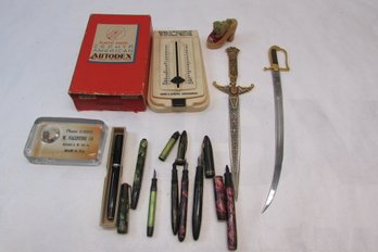 Vintage Assorted Fountain Pens And Desk Accessories