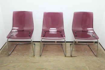 3- Pre-Owned Ikea 'Tobias' Purple Lucite & Chrome Chairs Designed By Carl Ojerstam