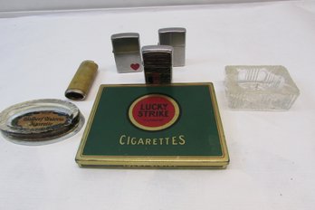 Vintage Waldorf Astoria Zigarette Ashtray, Lighter Lot Cigarettes' Tin