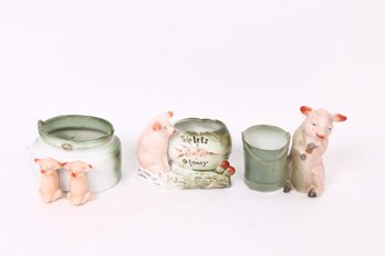 Group Of 3 Antique German Pink Porcelain Fairing Pigs - Please See Description And Images