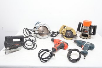 6 Pc Vintage Black & Decker Power Tool Lot: Circular Saws, Corded Drills, Jig-saw, & Router ~ Tested & Work