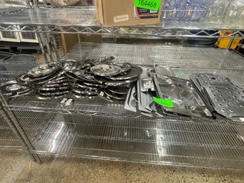 Shelf Full Of Stainless Steel Items- Tops, Trays & More