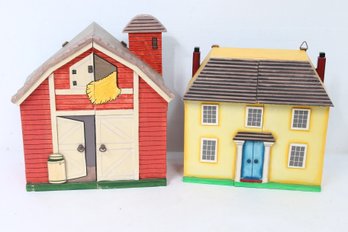 Department 56 ' Garden Acres ' Pair Of Wooden Barn Cabinet & House Cabinet Hand Painted