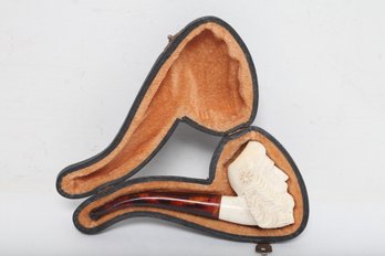 Antique/vintage Hand Carved Meerschaum Sultan Figural Pipe In Custom Leather Travel/carry Case