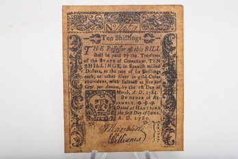 Antique Original 10 Shillings Paper Note From June 1780 ~ Printed In New London