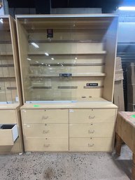 .Huge 2 Piece Knife Display Case With Glass Doors, Magnet & 6 Drawers