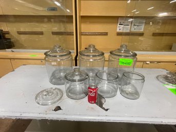 Group Of Clear Glass Store Display Jars
