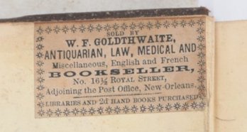 (New Orleans Bookseller Label)  1853 Letters If Junius 2 Cols. In 1.