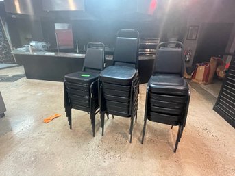 19 Black Stacking Metal Chairs With Cushions