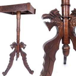 Antique Occasional Table Plant Stand With Griffin Carved Legs