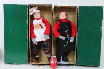 RARE Pair Of Department 56 Joy Maker Elf - Baker & Painter Dolls Figurines 21 Inches Tall - New Old Stock