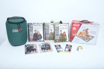 Mixed Camping/Hiking Accessory Mixed Lot: Dog Cooling Mat, Ponchos, Lights, Etc.