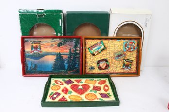 Department 56 Group Of 3 Wooden Serving Trays Travel America With Sugar & Spice- New Old Stock
