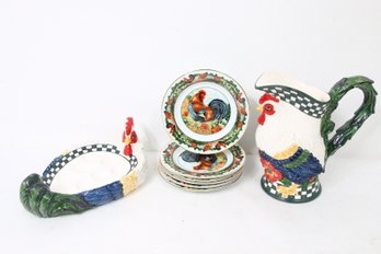 Group Of Department 56 ROOSTER - Deviled Egg Dish, Pitcher, Salad Plates