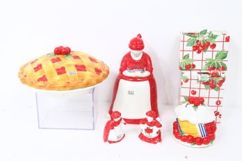 DEPARTMENT 56 Life Is Just A Bowl Of Cherries - Pie Safe, Dessert Bowl, Cookie Jar, S&P Shakers- New Old Stock