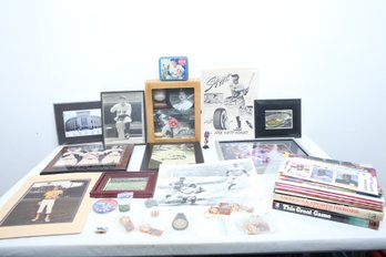 Mixed Sports Lot: 2 Vintage Post Cards, Plaques, Books, Star Box, Pins & More