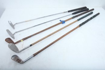 Grouping Of 3 Wood Shaft Golf Clubs & 2 Ping Putters