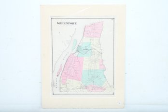 19th Century, Hand Colored Map Of Greenport New York