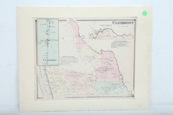 19th Century, Hand Colored Map Of Clermont