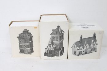 Department 56 Group Of 3 Dickens Village Series Homes - Green Gate Cottage, Brownlow House, Ebenezer Scrooge