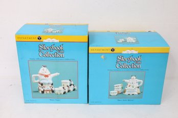 Pair Of Department 56 Storybook Village Collection Humpty Dumpty & Three Little Kittens Tea Sets - New