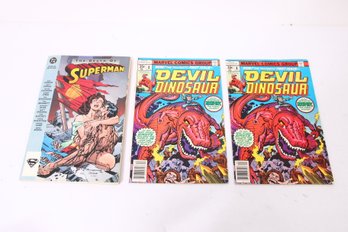 Pair Of MARVEL Comics First Issue Devil Dinosaur With DC Comic Death Of Superman