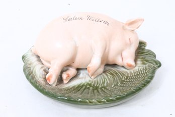 Antique German Pink Porcelain Fairing Pig Resting