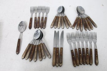 Vintage Group Of 36 Washington Forge Town & Country Stainless Wood Handle Flatware