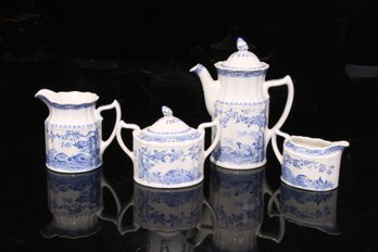 Group Of Vintage Furnivals Quail England Porcelain Coffee Set & Pitcher