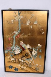 Vintage Asian Decorative Painted Lacquered Wooden Panel