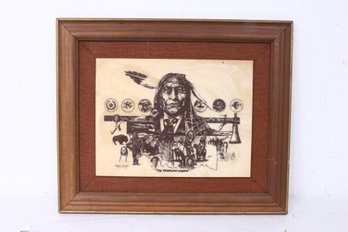 Vintage David Frederick Gray Etched Marble Collectors Art 'the Oklahoma Legend' Indian Chef