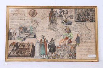 Vintage Designer Piece Signed Ann Dunning Clark - Mix Art Of Maps, Antique 1782 Document From State Of CT