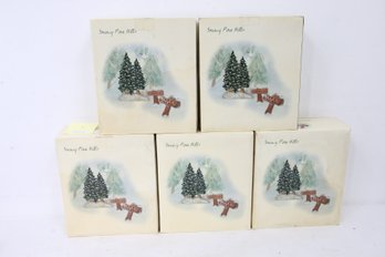 Department 56 Snowy Pine Hills Group Of 5 Lighted Hand Painted Porcelain Pine Trees - New Old Stock