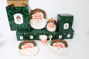 Department 56 Peggy Toole Santa Cookie Plates, Santa Mug, Wax Filled Candle - New Old Stock