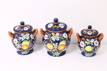 Group Of 3 Tabletops Unlimited Ceramica Classica Villa Bellagio Canisters Jars