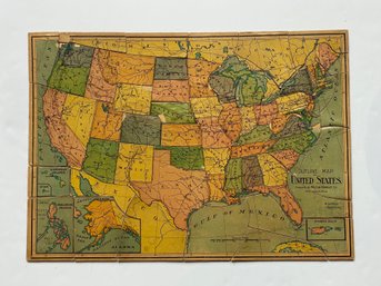 Milton Bradley. C1910  2 SIDED Puzzle: USA Map & Man Of War Flags