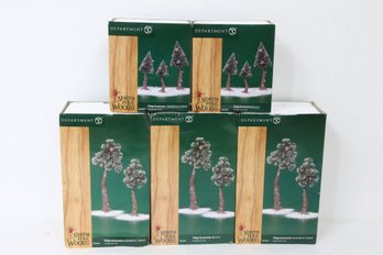 Department 56 Group Of 5 North Pole Woods Village Accessories - Small & Large Pinewood Trees - New Old Stock